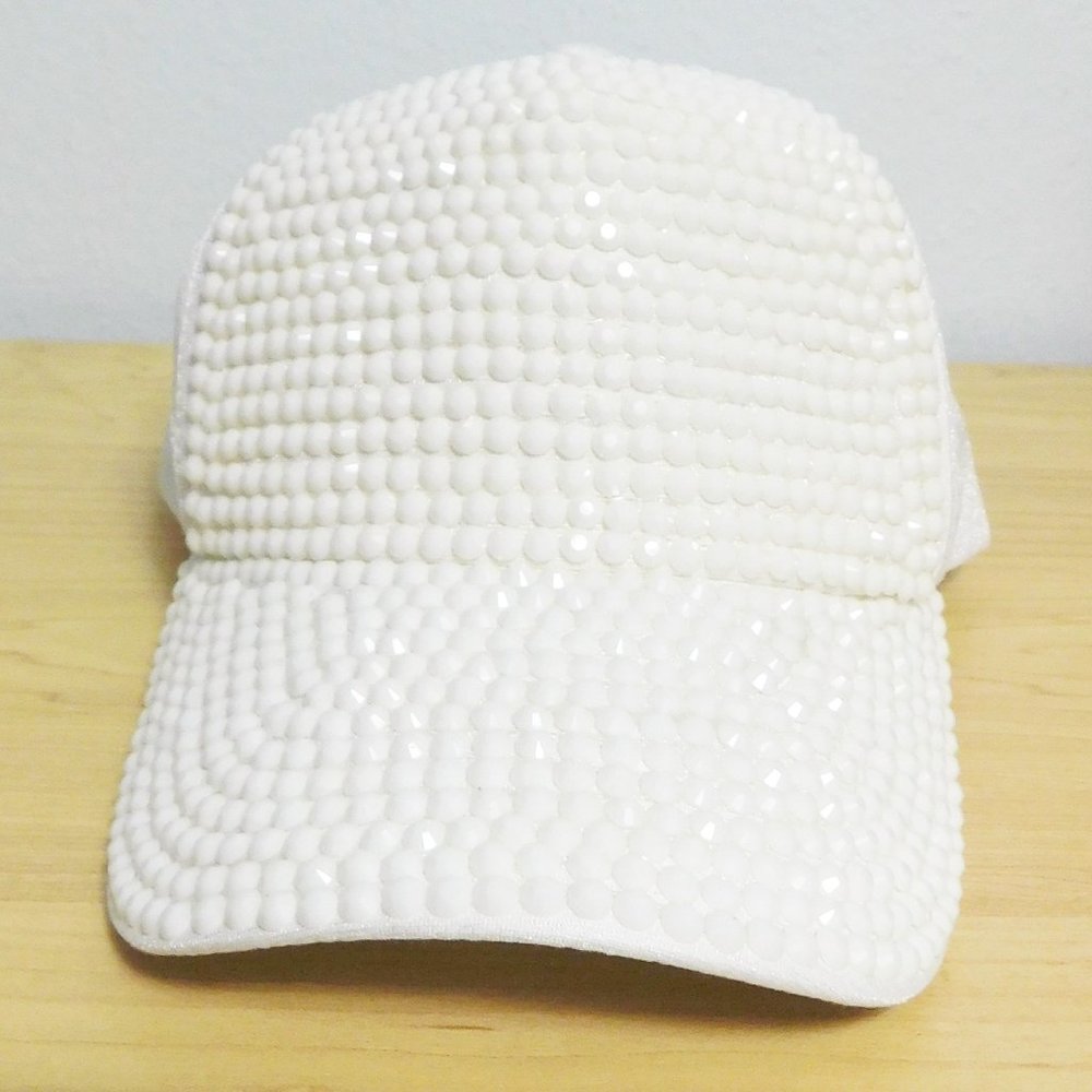 Women's White Embellished Adjustable Cap - (NWOT)